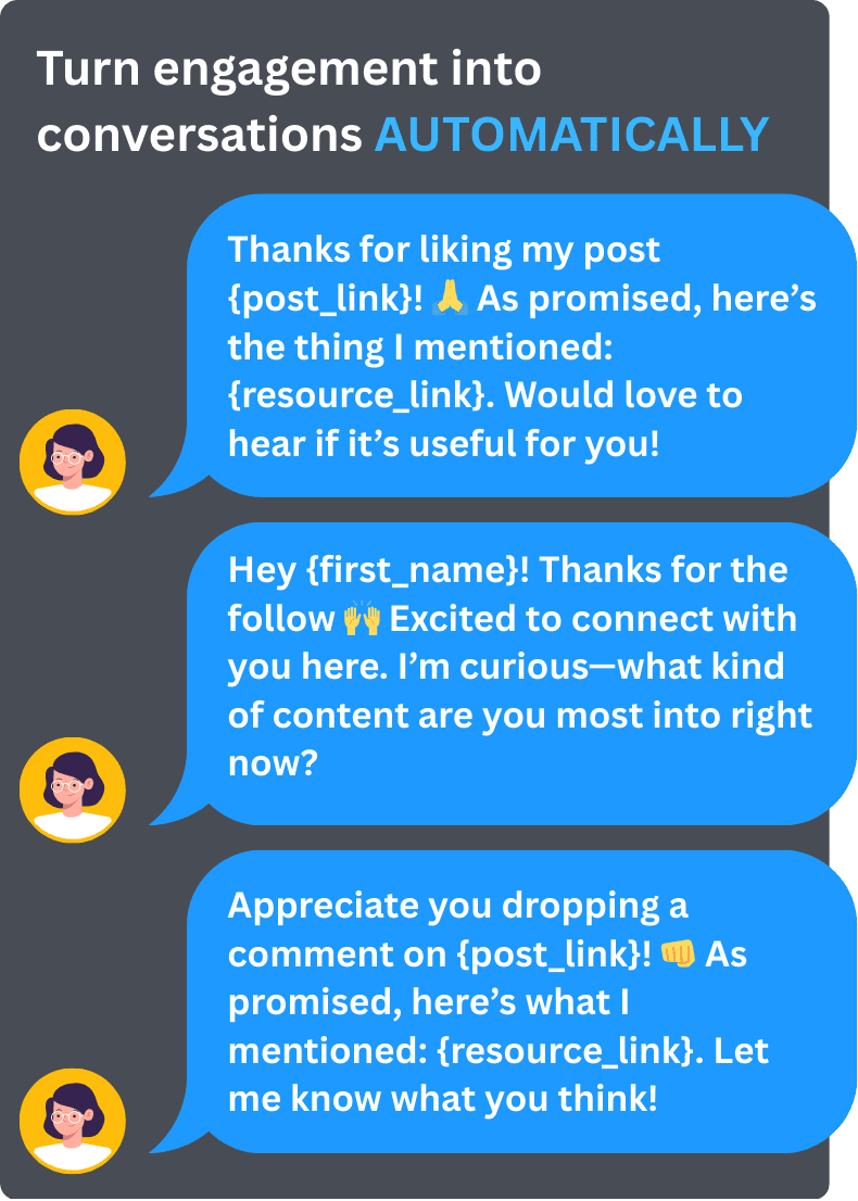 Streamline social media communication with automated direct messages and personalized follow-ups.